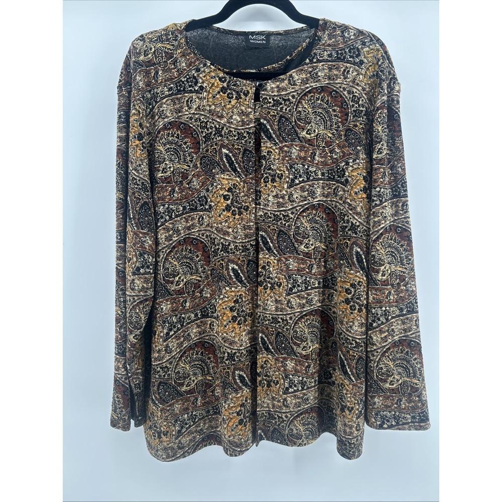 MSK Women Size 3X Paisley Cardigan & Tank Top Set 2-Piece Boho Earthy Chic Lux